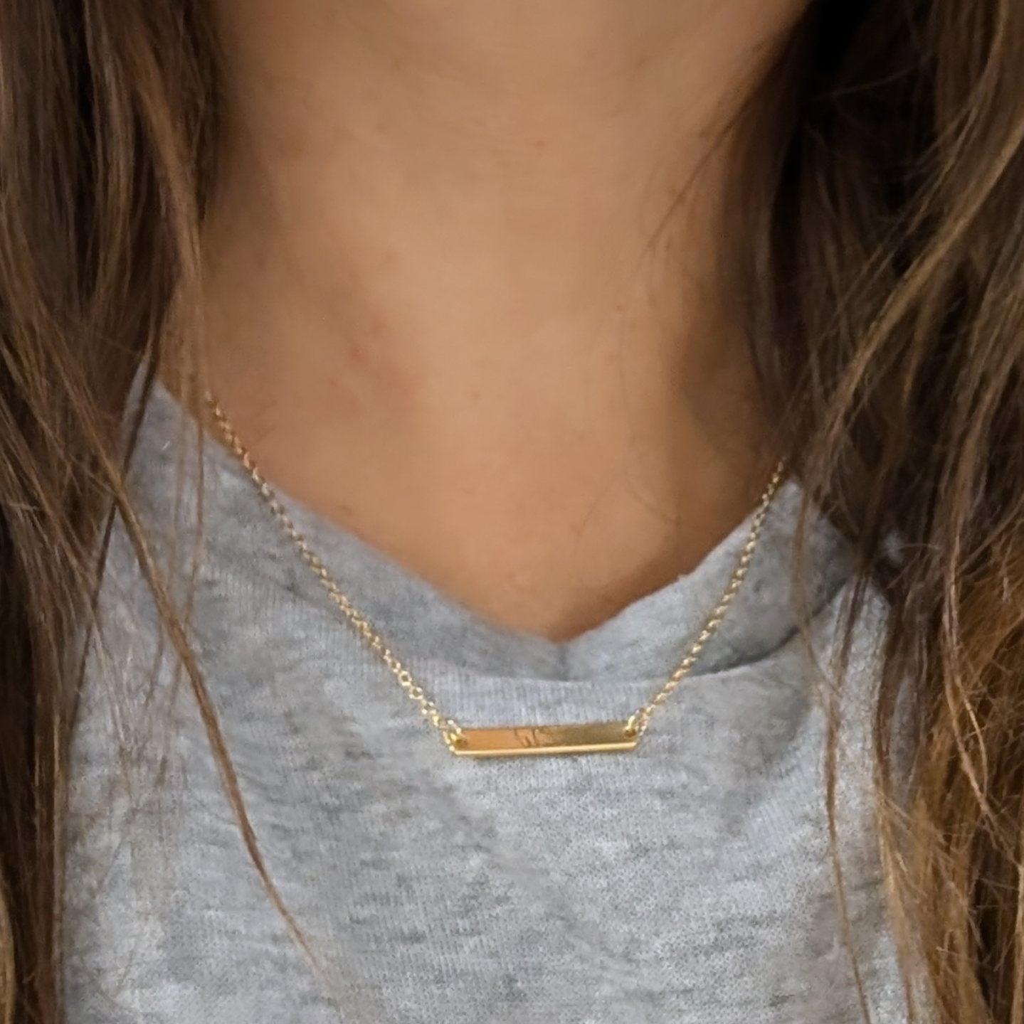 Simple and dainty bar necklace. Custom personalized. Gold and silver. Shipping available. Email e3custominfo@gmail.com with customization information for your order.