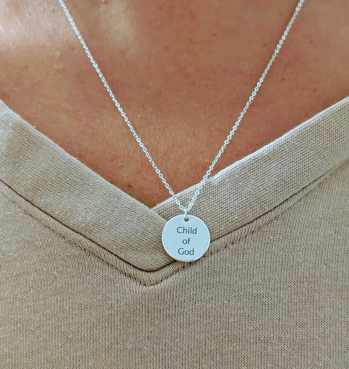"Child of God" round pendant necklace. Custom personalized gold and silver. Shipping available. Email e3custominfo@gmail.com with customization information for your order.