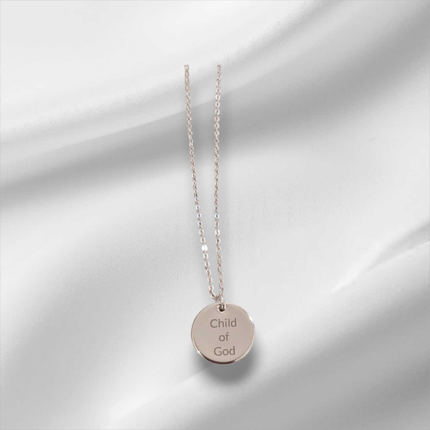 "Child of God" round pendant necklace. Custom personalized gold and silver. Shipping available. Email e3custominfo@gmail.com with customization information for your order.