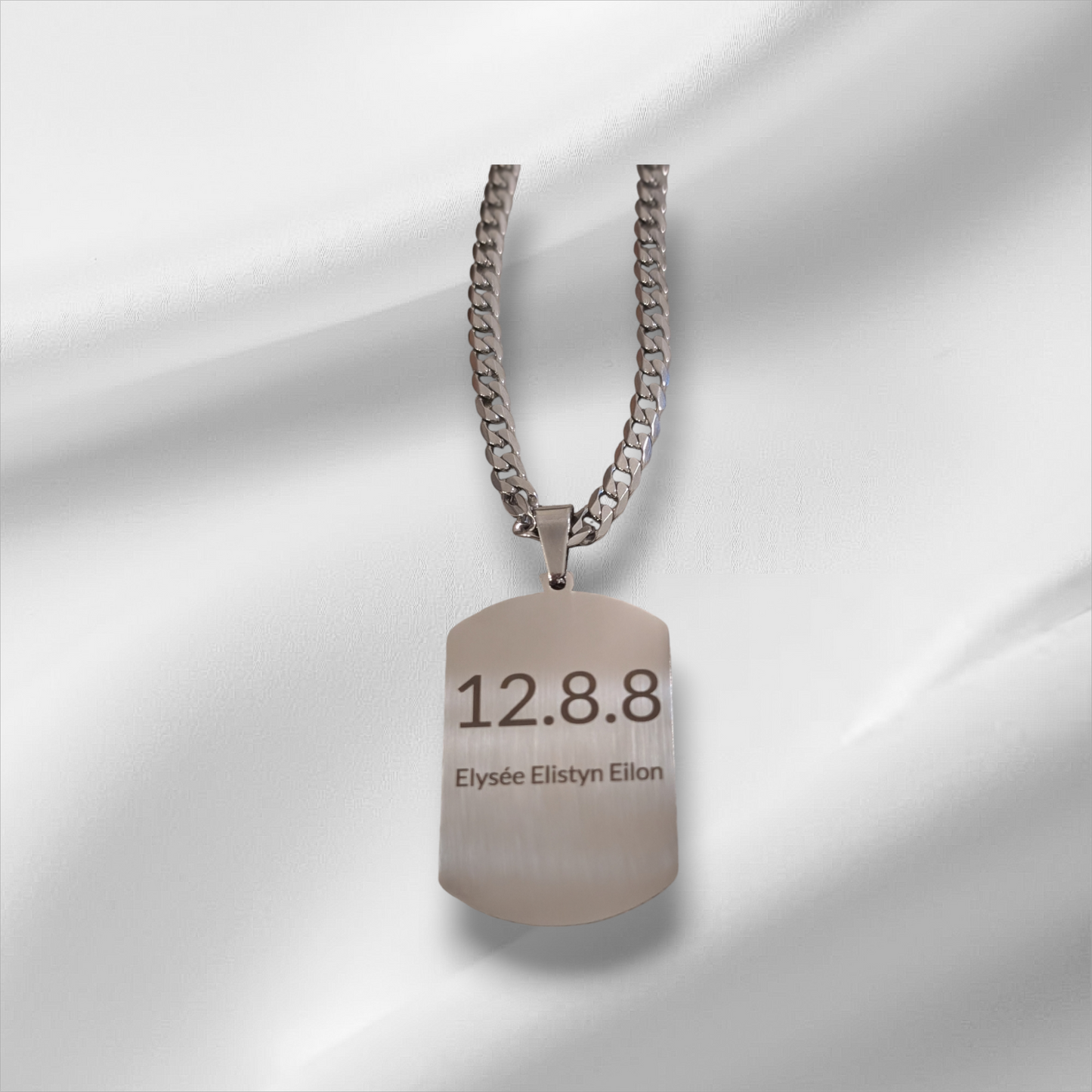 Dog tag necklace. Custom personalized gold and silver. Shipping available. Email e3custominfo@gmail.com with customization information for your order.