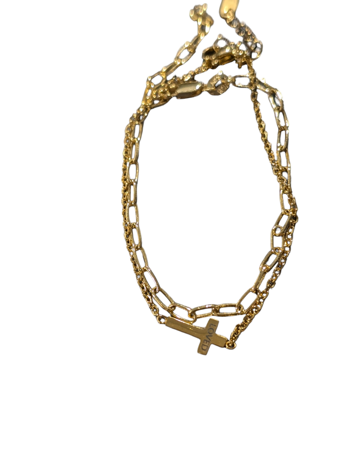 Layered cross bracelet. Custom and personalized. Bracelets can be worn together or separately. Gold and silver. Shipping available. Email e3custominfo@gmail.com with customization information for your order.