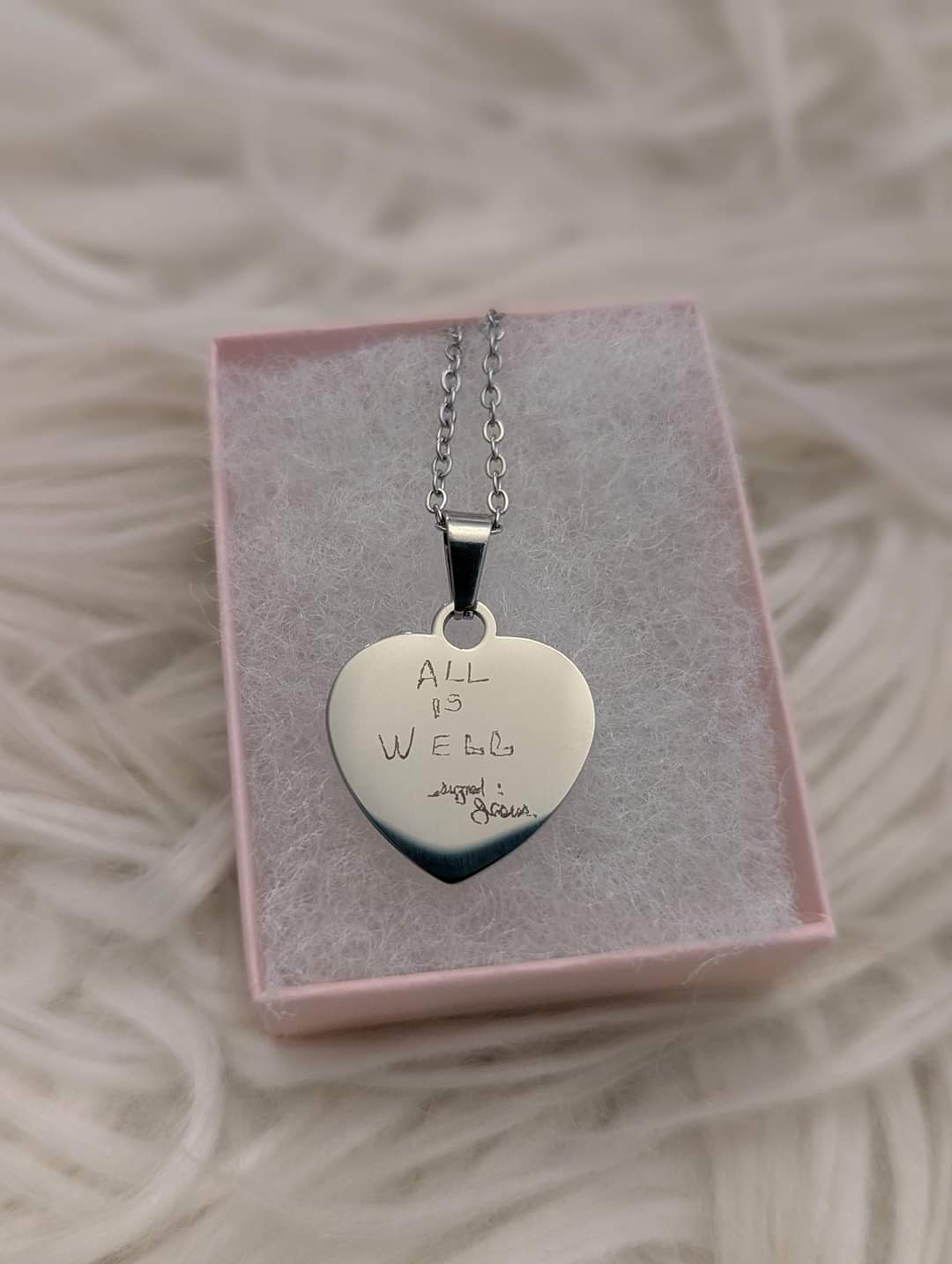 Handwriting heart necklace. Custom and peronalized gold and silver. Shipping available. Email e3custominfo@gmail.com with customization information for your order.