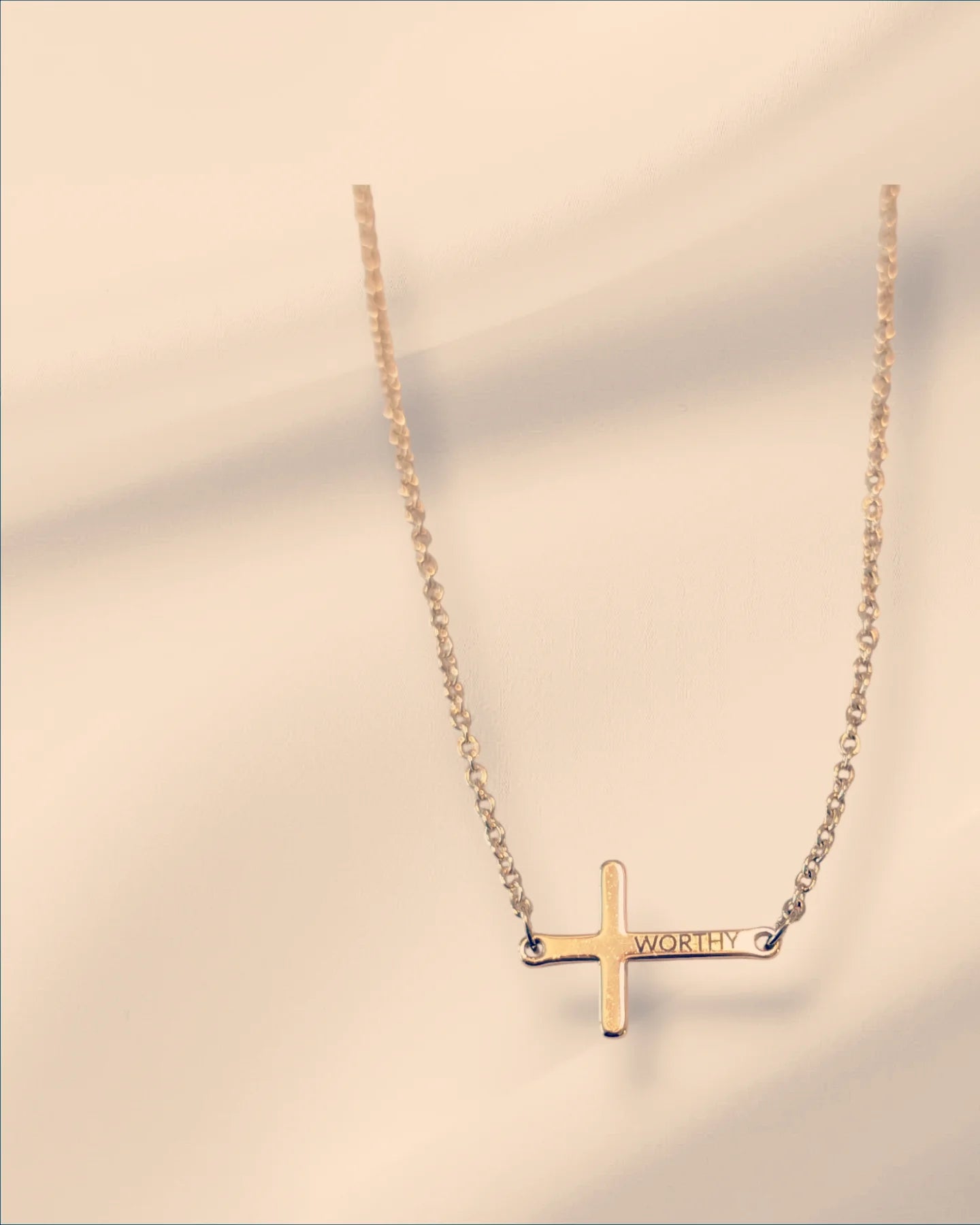 "Worthy" Horizontal   Cross Necklace. Custom personalized. Silver and gold. Email e3custominfo@gmail.com with customization information for your order.