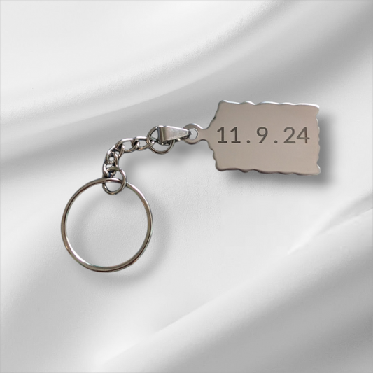 Date keychain. Custom and personalized. Gold and silver. Shipping available. Email e3custominfo@gmail.com with customization information for your order.