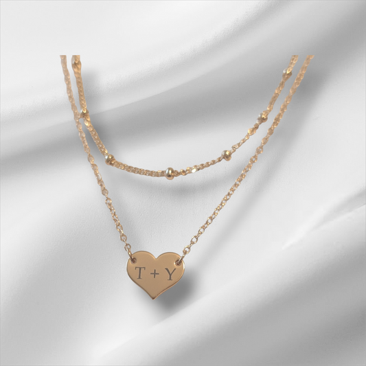 Heart pendant layer necklace set. Custom and personalized gold and silver. Shipping available. Email e3custominfo@gmail.com with customization information for your order.