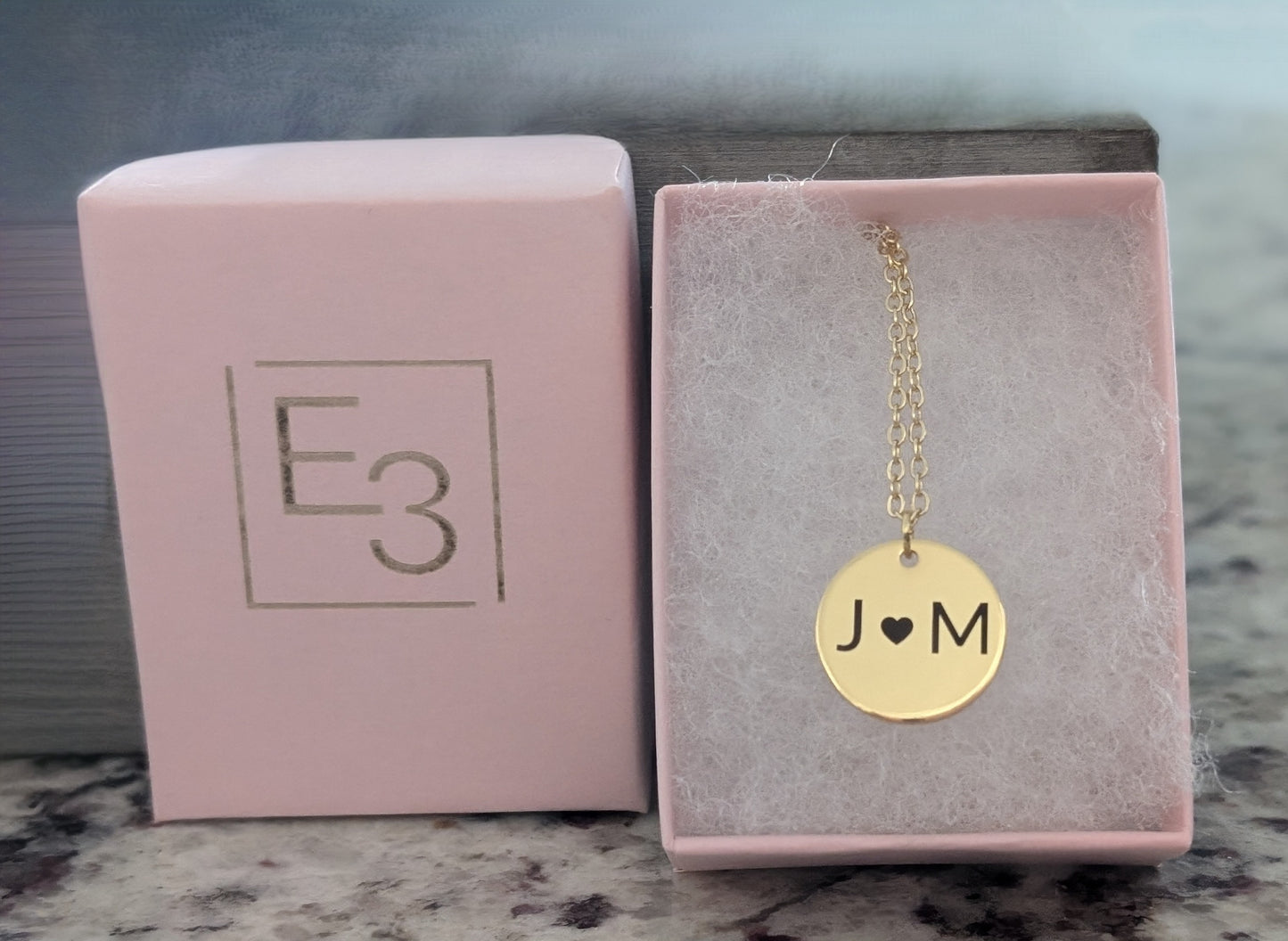 Initial round pendant necklace. Custom personalized gold and silver. Shipping available. Email e3custominfo@gmail.com with customization information for your order.